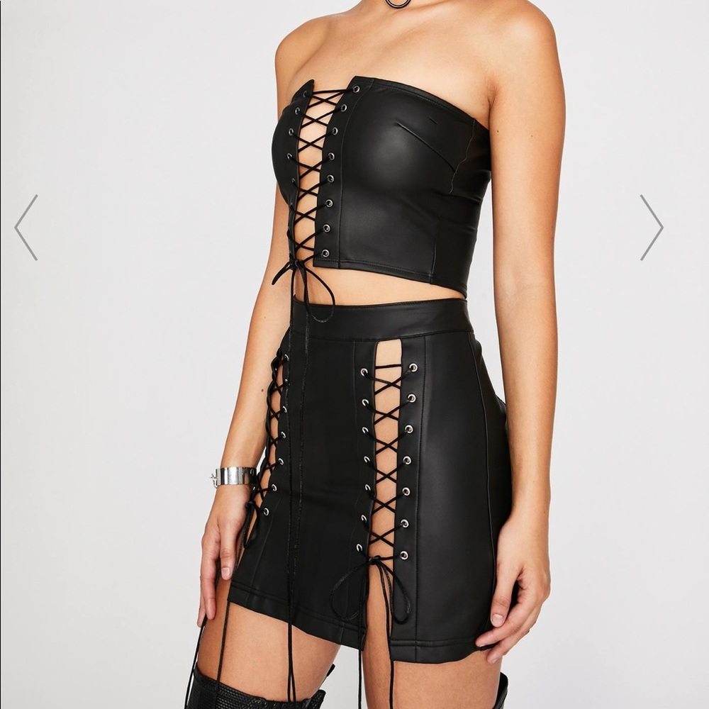 Lace up tube top & skirt set